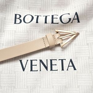 Bottega Veneta Cream Belt with Gold Buckle